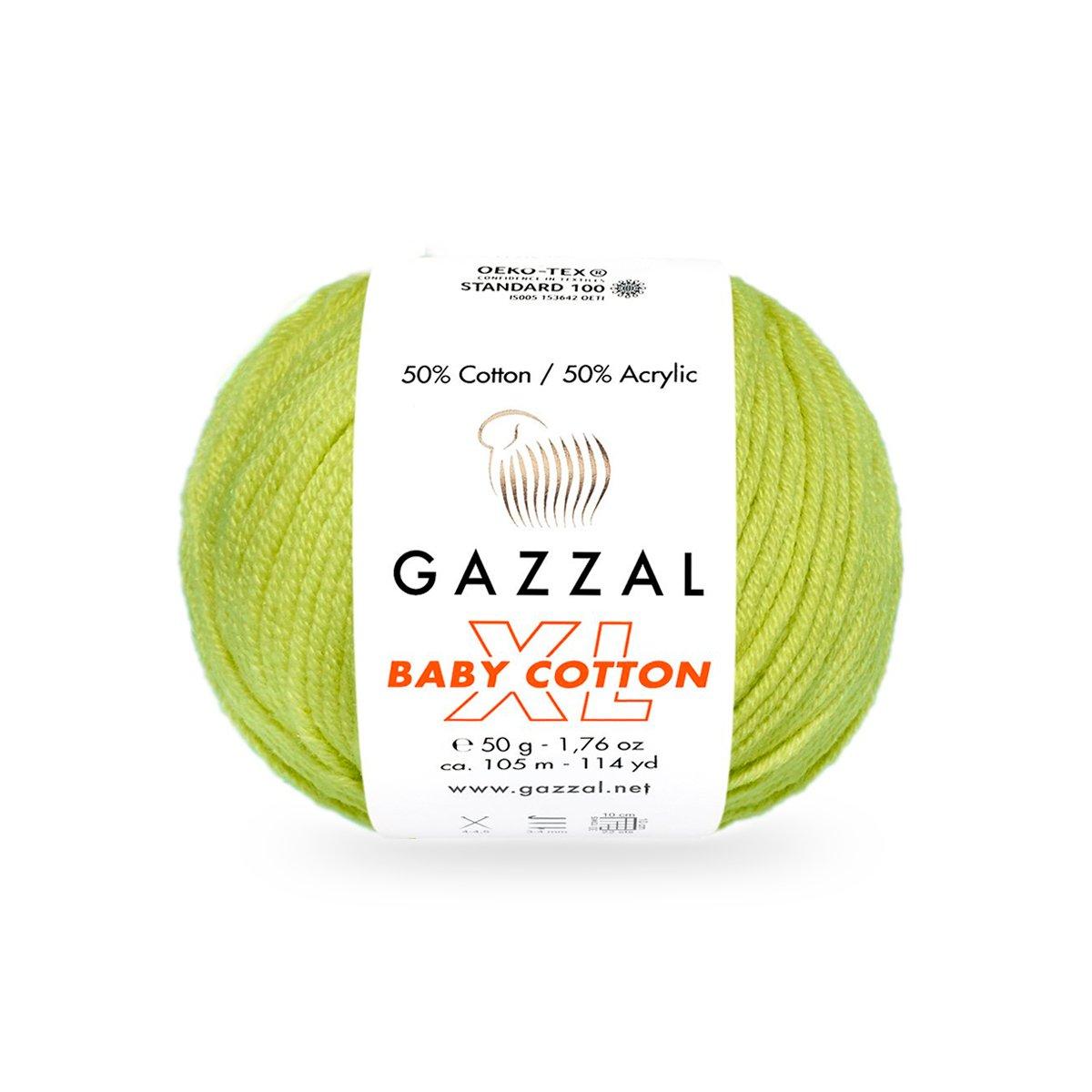 Gazzal BABY COTTON XL (Газзал Бейбi Котон ХL) № 3457 лайм (Пряжа з бавовною, нитки для в'язання), фото 1