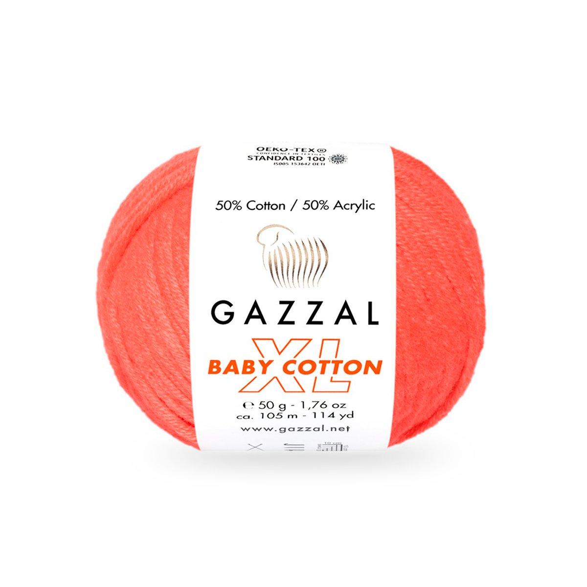 Gazzal BABY COTTON XL (Газзал Бейбi Котон ХL) № 3459 яскраво-помаранчевий (Пряжа з бавовною, нитки для в'язання), фото 1
