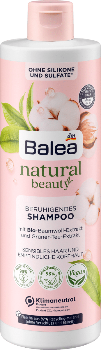 Шампунь Balea Natural Beauty Bio-Baumwoll-Extrakt und Grüner-Tee-Extrakt, 400 мл