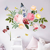 Виниловые наклейки декор Цветочное Настроение акварельные цветы пионы бабочки Набор М 1100х500 мм матовая