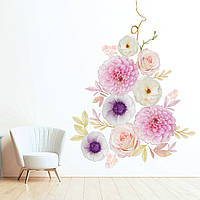 Вінілові наклейки Акварельні квіти (маки троянди жоржини декоративні для стін) Набір М 1100х500 мм матова