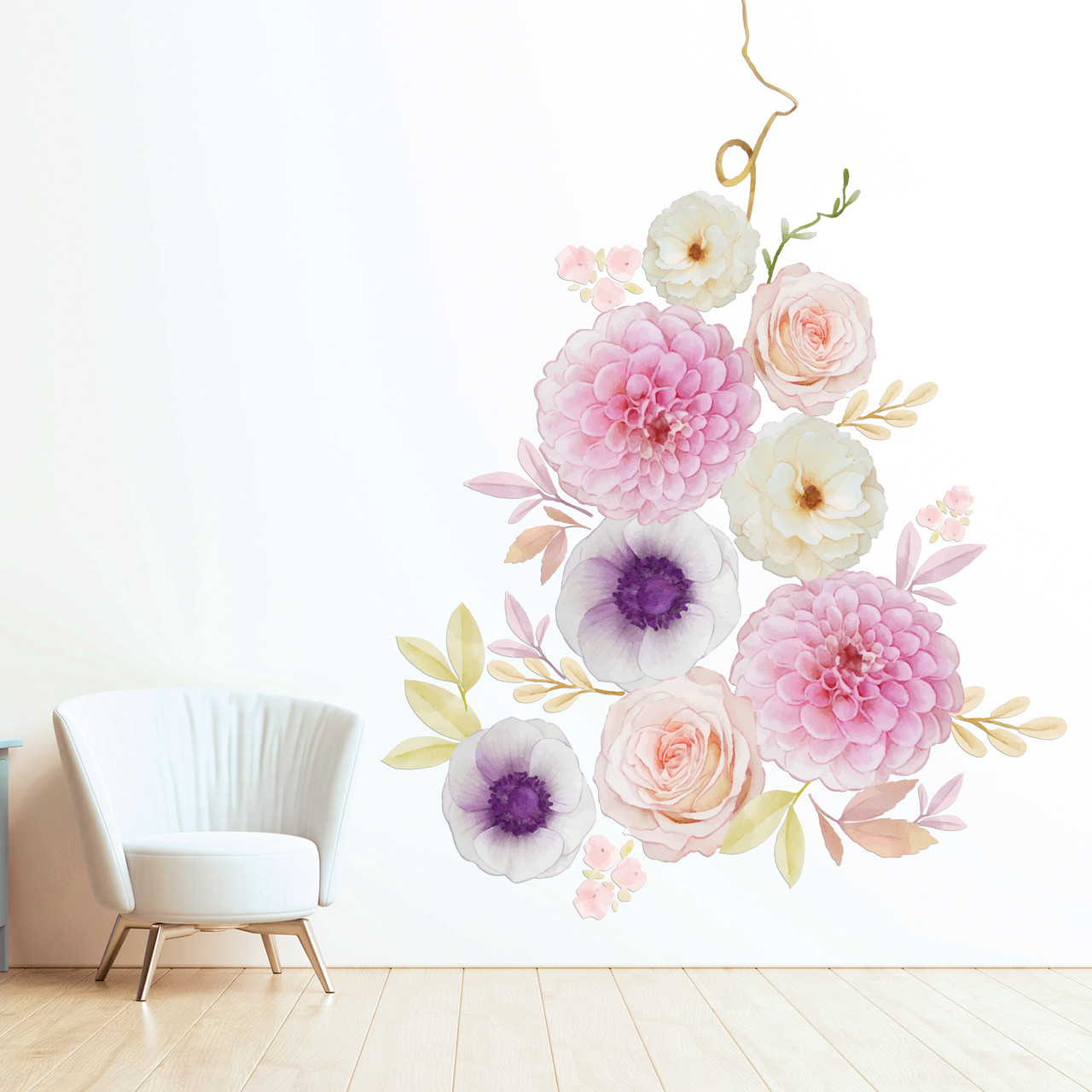 Вінілові наклейки Акварельні квіти (маки троянди жоржини декоративні для стін) Набір М 1100х500 мм матова
