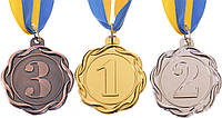 Медаль спортивная с лентой цветная FLIE C-3175 золото, серебро, бронза