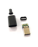 Штекер USB Type-C разборной на кабель для пайки (Черный)