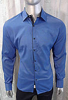 Мужская рубашка с длинным рукавом, синяя на кнопках, приталенная, Турецкая фирма Infiniti
