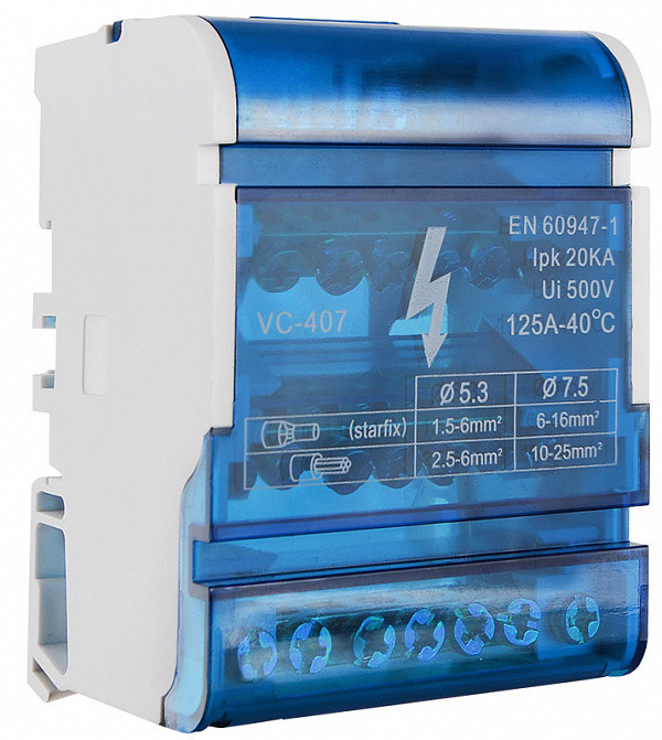 Шина нульова в корпусі на DIN-рейку 4x7 (4 бруска по 7 отворів), фото 1