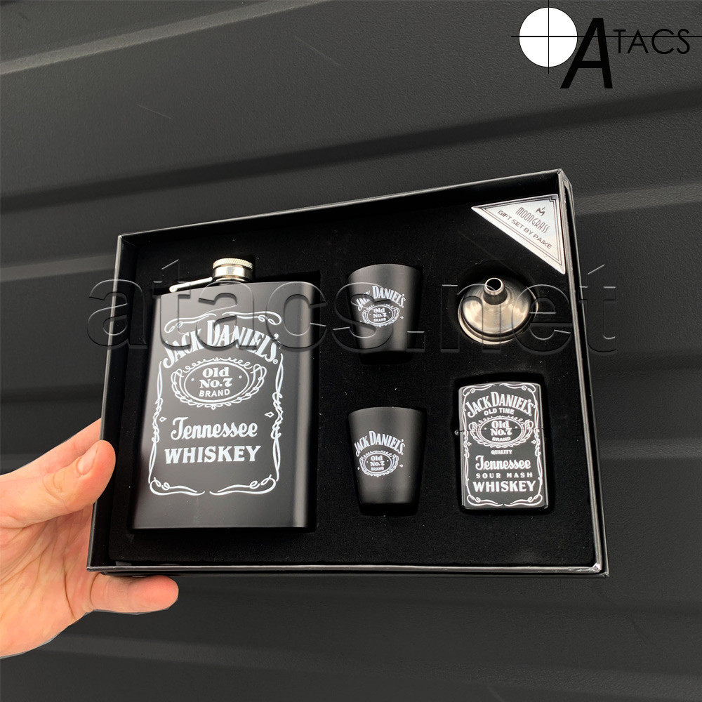 Подарунковий набір 5в1 фляга, чарки, лійка,бензинова запальничка "Jack Daniels"