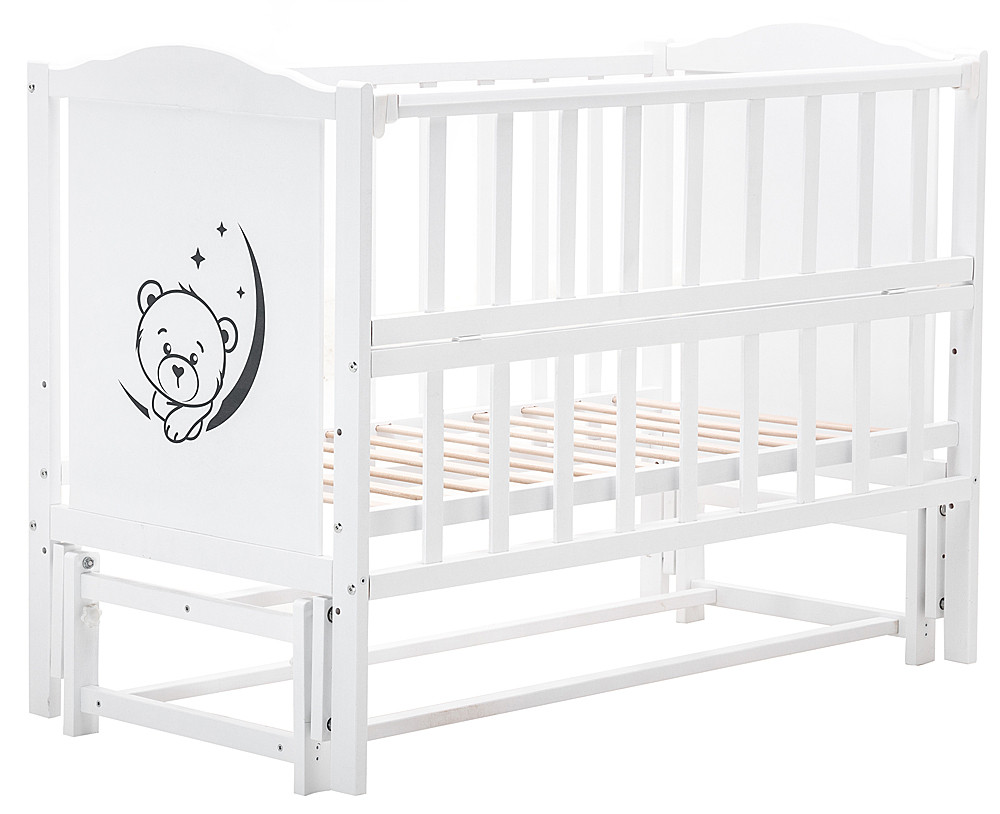 Кровать Babyroom Тедди T-02 фигурное быльце, маятник продольный, откидной бок, белый