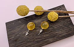 Серги пуссети з бурштину, сережки пусеті з бурштину