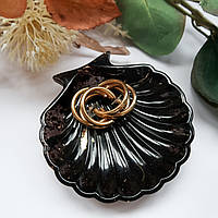 Тарілочка чорна у вигляді мушлі для зберігання прикрас з епоксидної смоли