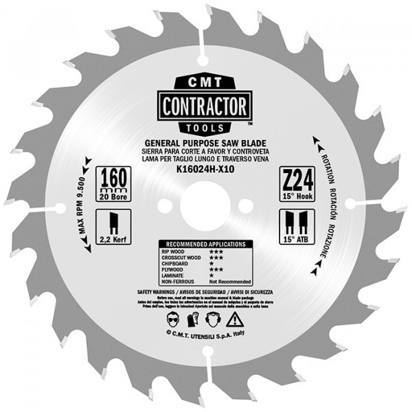 Пильный диск CMT 160 х 20 мм, 24 зуба, 2,2/1,4 мм, ATB - фото 1 - id-p1304011271