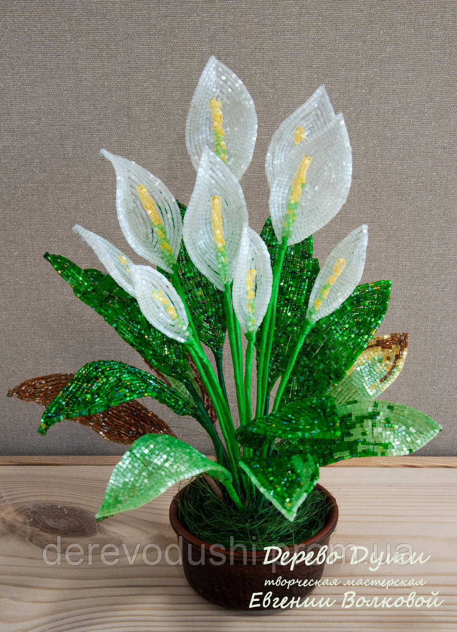 Декоративный цветок из бисера "Спатифиллум" - фото 1 - id-p1558095285