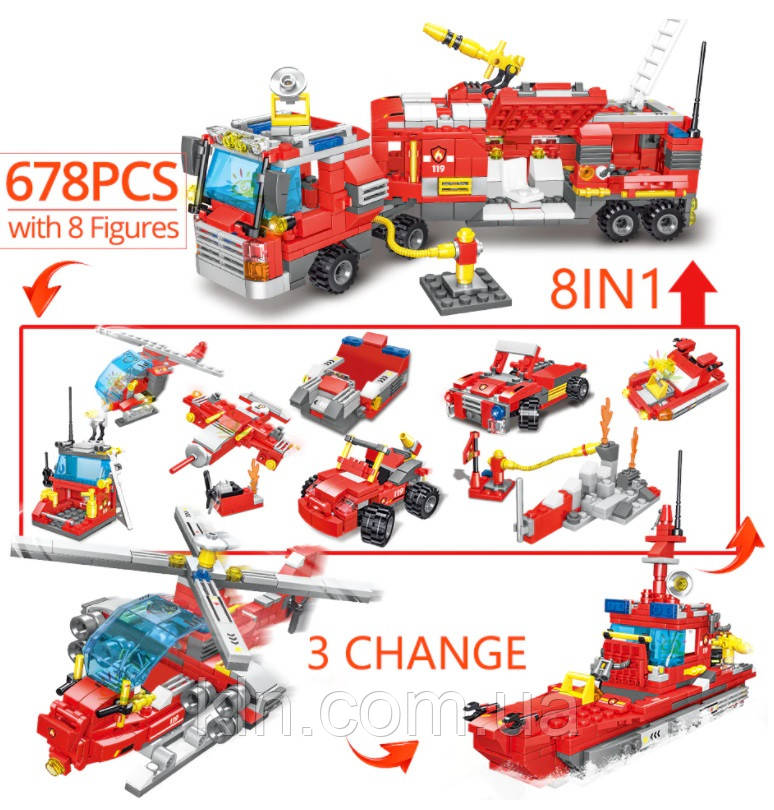Конструктор дитячий Пожежна машина 678 деталей (KR-002) Без коробки, фото 1