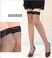 Чорні жіночі панчохи на гумці мереживної в сітку середнього розміру
