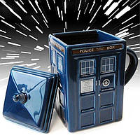 Уценка! Квадратная чашка с крышкой сувенир Tardis Mug 450ml кружка сувенирная для фанов Доктора Кто (NS)