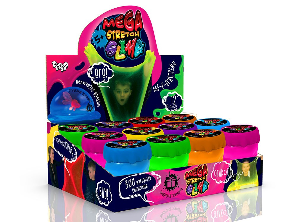Слайм лизун Mega Stretch Slime, 200 г, 6*9,5 см (12 шт.)