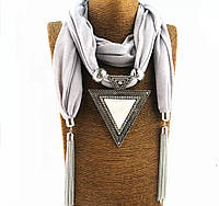 Шарф женский с украшением - подвеской трикотаж 170х40см Цвет серый