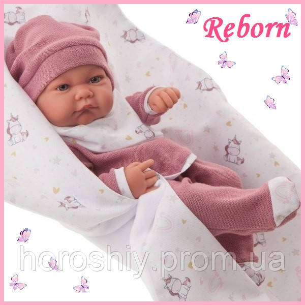 Реалістична дитяча лялька реборн силіконова дівчинка новонароджена немовля Поллі 42 см Рожевий