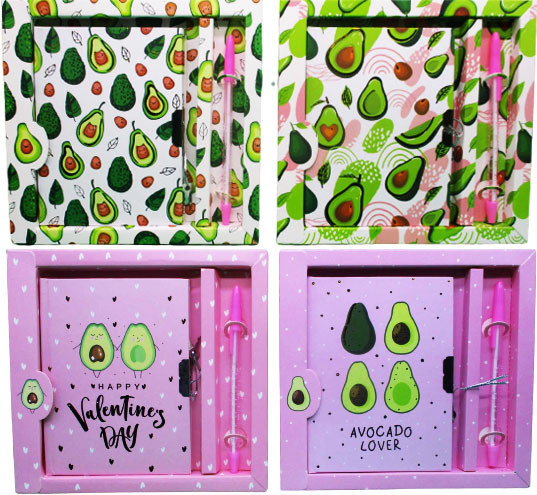 Блокнот на замочку з ручкою "АВОКАДО" 50 аркушів 11*15 см у коробці (Valentines Day)