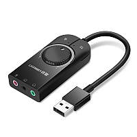 Звуковая карта Ugreen USB 2.0 внешняя стерео с регулятором громкости 15СМ 40964 USB звуковые карты