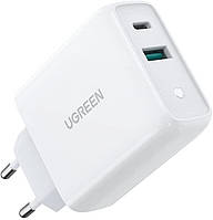 Сетевое зарядное устройство UGREEN USB C 36 Вт двухпортовый блок питания PD 3.0 и QC 3.0 белый CD170 Сетевые