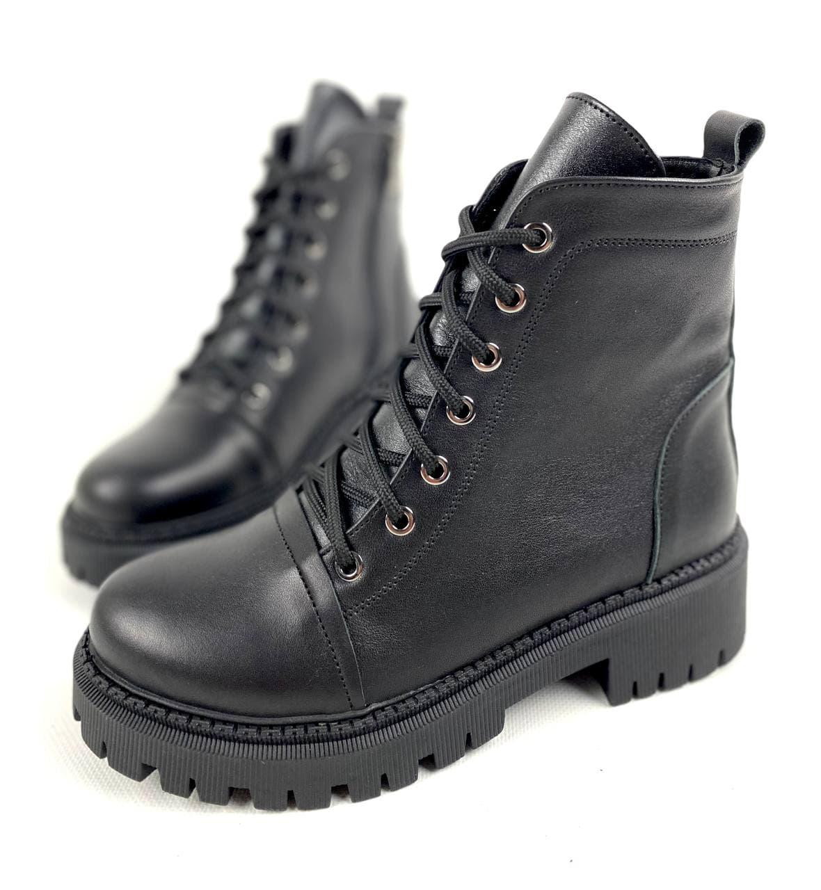 Демисезонные черные ботинки из натуральной кожи на шнуровке классика 40 - фото 5 - id-p1319406125
