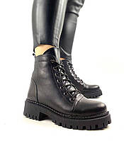 Демисезонные черные ботинки из натуральной кожи на шнуровке классика 40