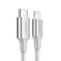 Кабель зарядный Ugreen MFi сертифицированный USB-C to Lightning 1М Nylon Silver US304 Lightning кабели