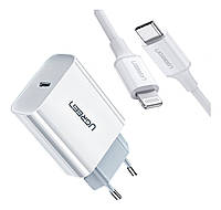 Зарядное устройство Ugreen Quick charge 4.0 PD 3.0 20W + Кабель Ugreen MFi USB-C to Lightning 1M CD137 Сетевые