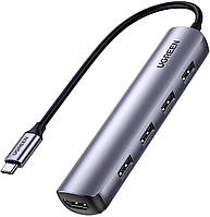 USB-хаб Ugreen USB type-c много портовый адаптер концентратор 5 в 1 алюминиевый 15 см серый CM417 USB хабы