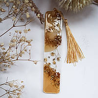 Закладка с сухоцветами с золотом ручной работы для книг из эпоксидной смолы