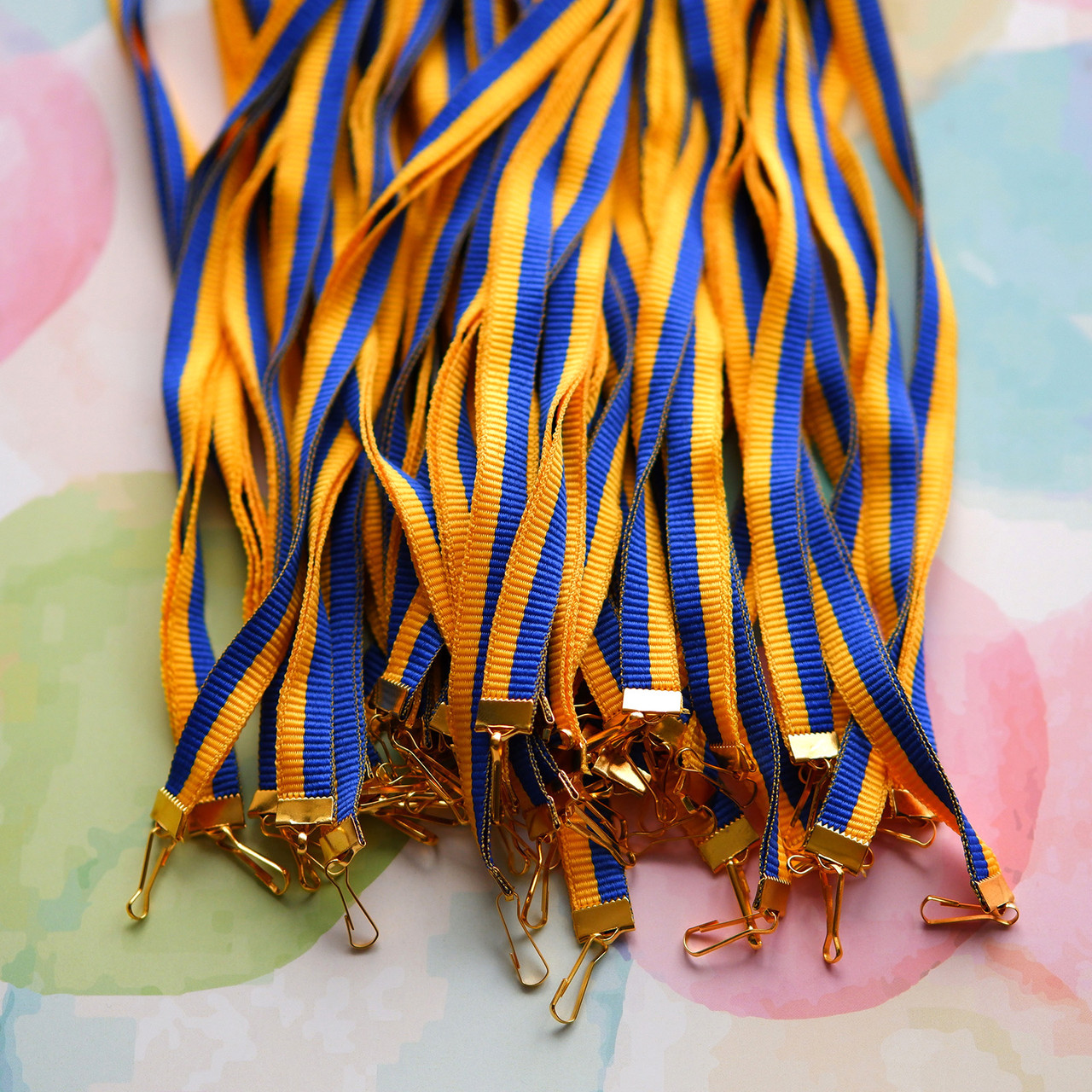 Репсовая лента для медалей и наград, жёлто-синяя, 10мм, 65см - фото 1 - id-p154253587
