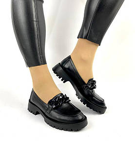 Женские туфли  из натуральной кожи с цепью на протекторе 39