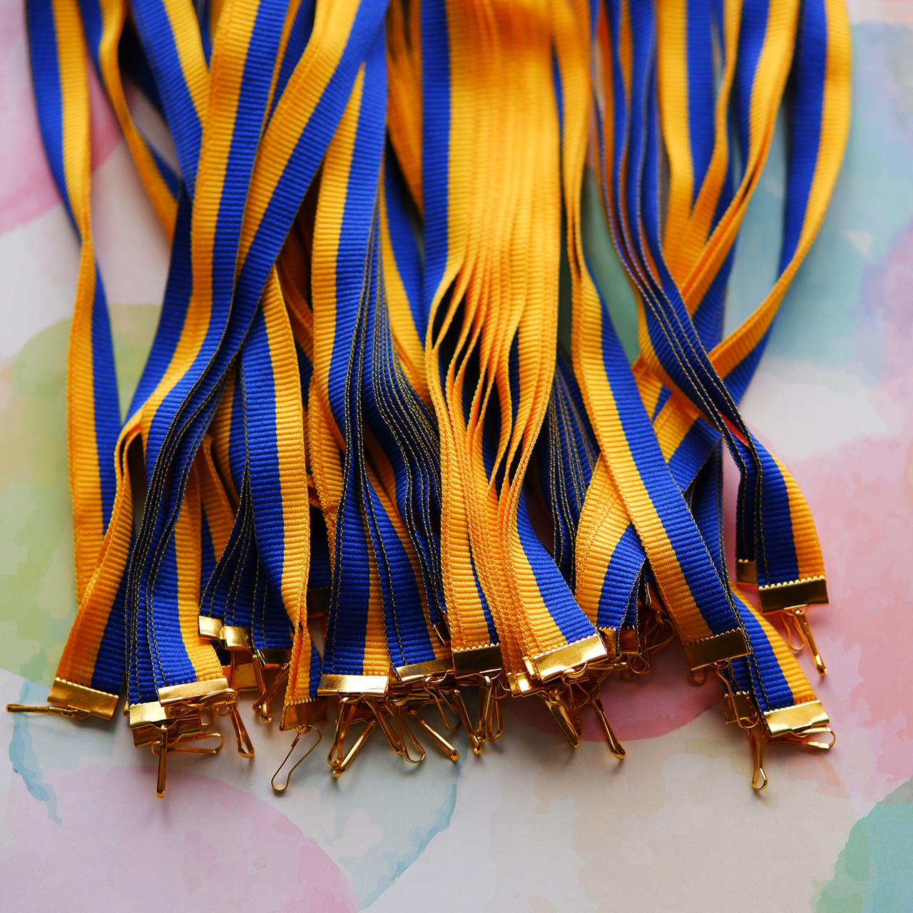 Репсовая лента для медалей и наград, жёлто-синяя, 15мм, 75см - фото 3 - id-p979072351