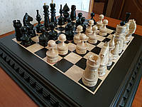 Шахматный набор "Classic DeLuxe Black": классическая доска и шахматные фигуры с резьбой по дереву