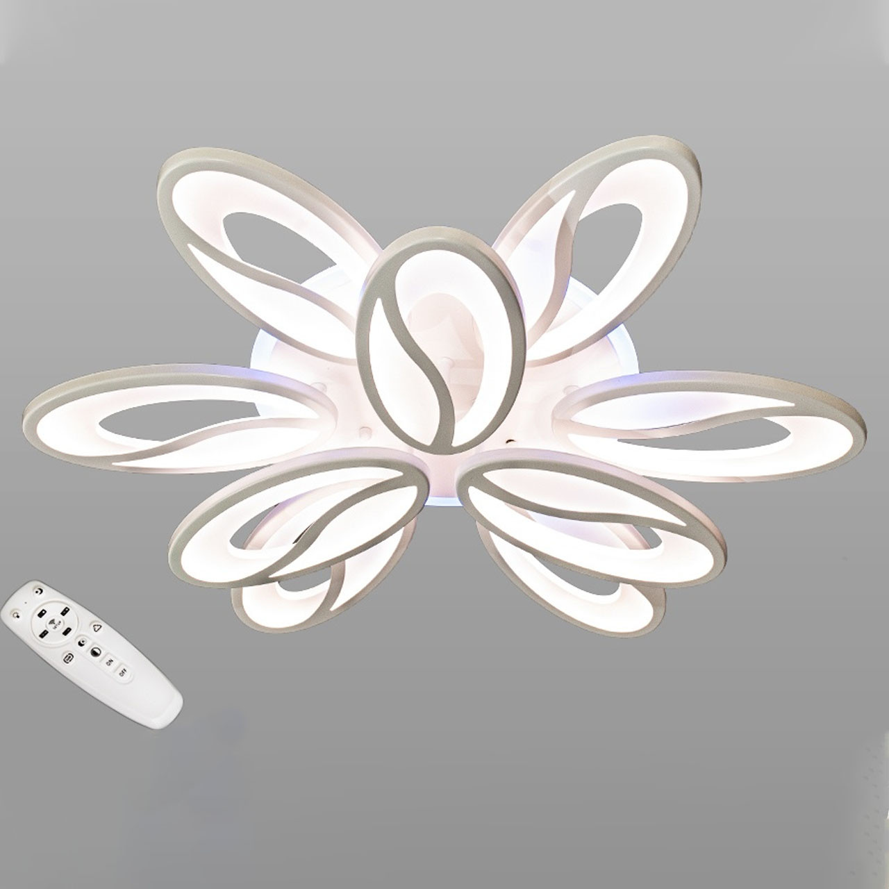 Світлодіодна люстра 150 Вт колір білий з підсвічуванням основи та пультом д/к D-9101/6+3 WH LED 3color dimmer, фото 1