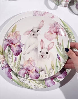 Тарілки 12 шт "Пасхальний кролик в ірисах" (6 шт 20,5 см + 6 шт 26 см)