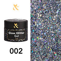 Глиттерный гель-лак F.O.X glow glitter gel 002, 5 мл.