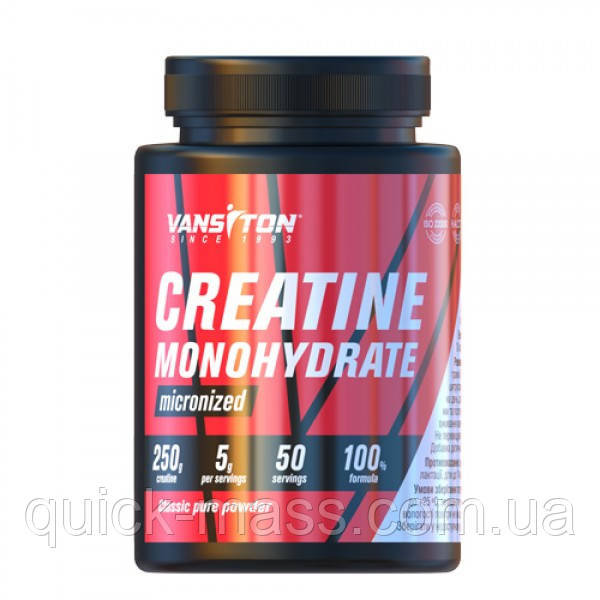 Креатин моногідрат Vansiton 100% Creatine Monohydrate (Creapure) 250 g (50 порцій), фото 1