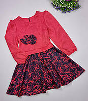 Детское платье с бантиками 116,122,128 см, цвет коралловый, костюмная ткань+ трикотаж