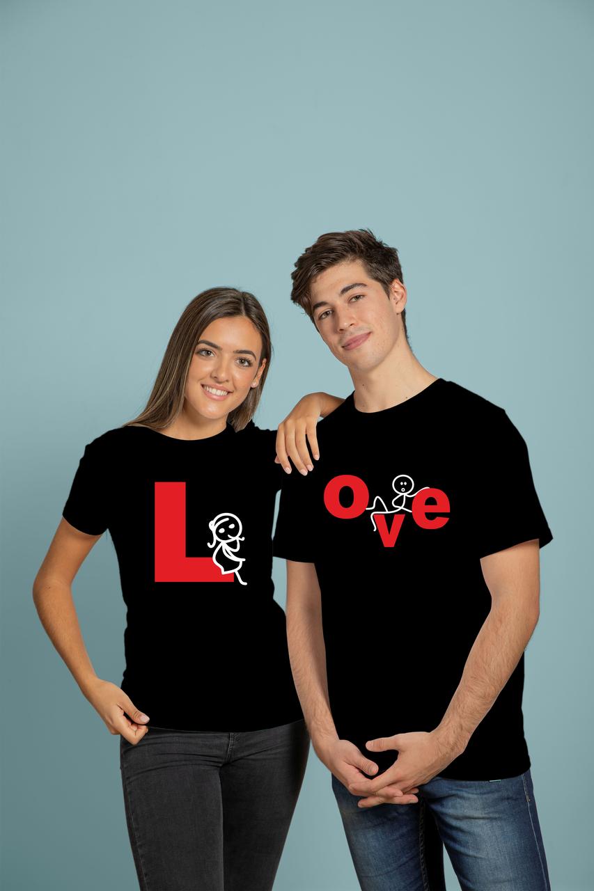 Парні футболки LOVE для двох, прикольні парні футболки для закоханих на 14 лютого з написами та принтами