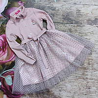 Нарядное вельветовое платье с фатиновой юбкой для девочки ( 110р)