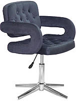 Крісло Gor CH-Modern Base з підлокітниками, чорний 1011 велюр на хромованій хрестовині зі стопками, фото 2