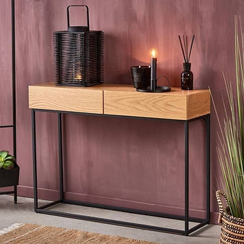 Консоль 120 см з дерева на металевих ніжках з висувними ящиками