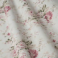 Декоративная ткань с тефлоновой пропиткой букеты розовых роз на молочном фоне 180см 88314v7