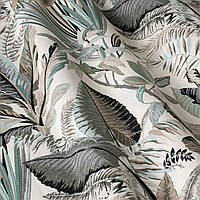 Декоративная ткань с тефлоновой пропиткой тропические листья серые с бежевым 180см 88318v1
