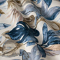 Декоративная ткань с тефлоновой пропиткой синие тропические листья Турция 180см 88309v1
