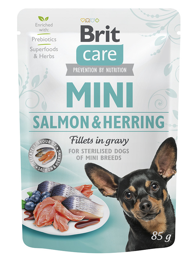 Вологий корм Brit Care Dog Mini Fillets In Gravy з лососем та оселедцем для стерилізованих собак - 85 г