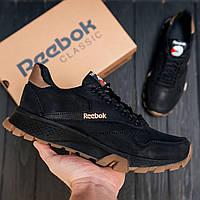 Кожаные мужские кроссовки Reebok, черные демисезонные кроссовки для мужчин, мужские летние кроссы