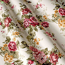 Декоративна тканина з бордовими трояндочками в маленьких букетах тефлон 81440v3.